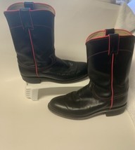 Justin Womens Boots Sz 7B L 3727 Cowboy Boot Black Neon Pink Round Toe 1” Heel - £25.88 GBP