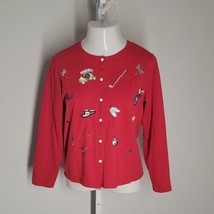 Karen Scott Vintage Embroidered Golf Button Up Top ~ Sz M ~ Long Sleeve ~ Red - £16.93 GBP