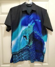 Double Decker Mens L Button Up Shirt Black Graphic Print Surfing - $25.60
