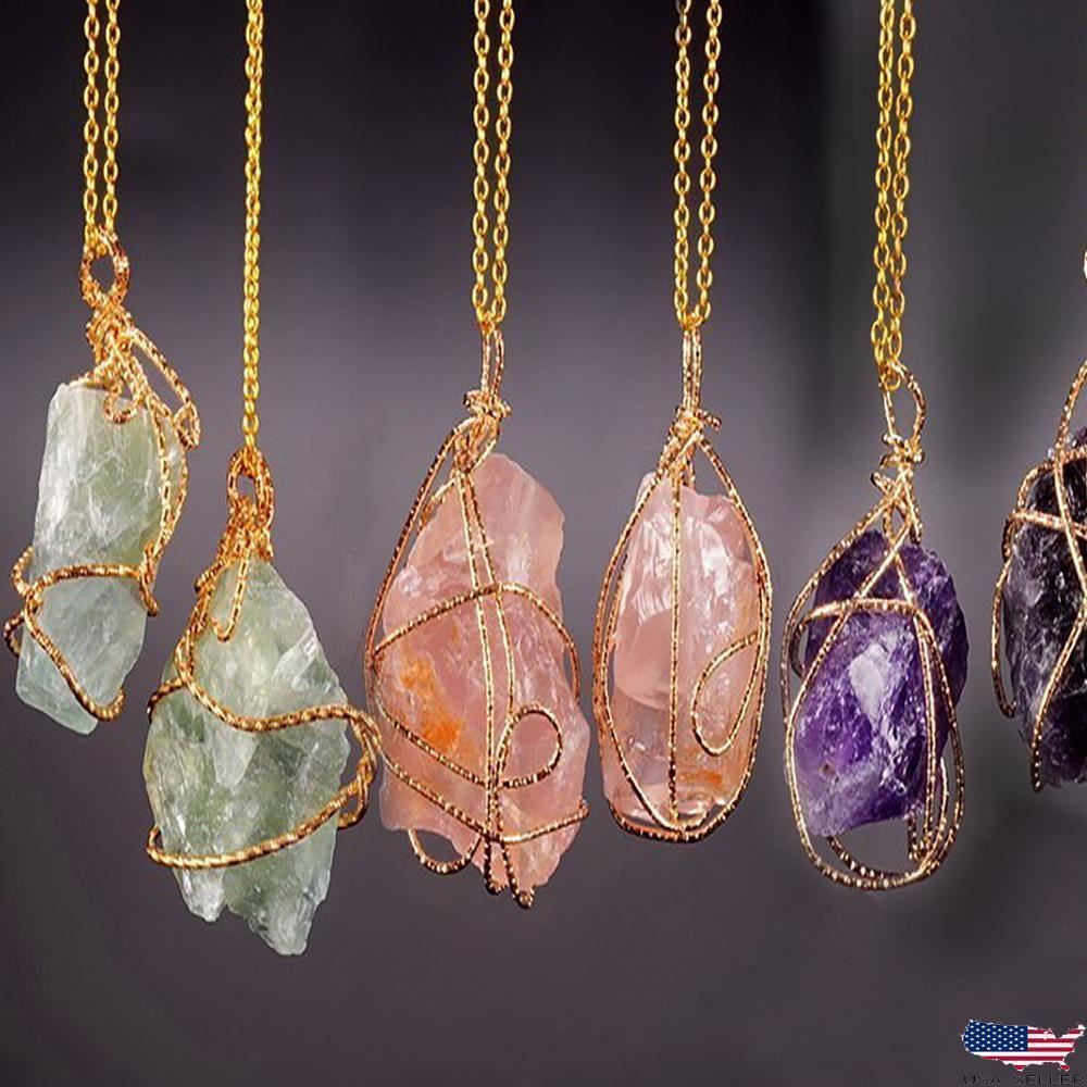 Primary image for Handmade Wire Wrapped Pendant Natural Stone Crystal Quartz Fluorite Necklace