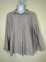 Liz &amp; Me Platinum Womens Plus Size 3X Maroon Stripe Button-Up Shirt Long Sleeve - £13.45 GBP