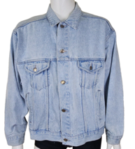 Pepsi Trucker Jacket Mens Large Distressed Denim Blue Jean Y2K 90s Coat Relaxed - £25.92 GBP