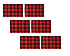 New 6 Rectangle Red Black Buffalo Plaid Fabric Placemats Christmas - £11.91 GBP