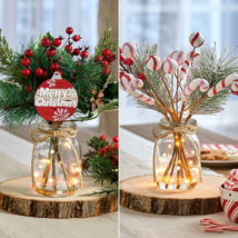 Christmas Lighted Bouquet Vase Arrangement Centerpiece Candy Cane or Eve... - €16,09 EUR+