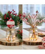 Christmas Lighted Bouquet Vase Arrangement Centerpiece Candy Cane or Eve... - $25.88 CAD+