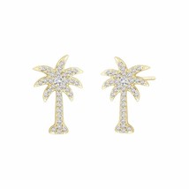 0.33Ct Round Cut Diamond Palm Tree  Earrings 14K Yellow Gold Over - £81.18 GBP