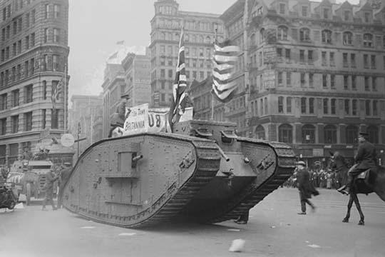 British tank sporting an American Flag tracks down Fifth Avenue, New York 20 x 3 - $25.98