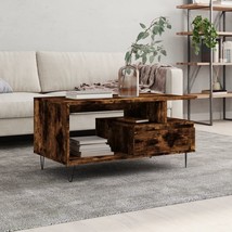 Industrial Rustic Smoked Oak Wooden Living Room Coffee Table With Shelf &amp; Legs - £75.08 GBP