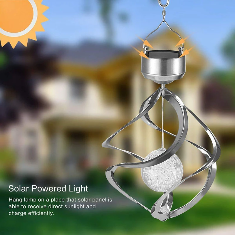 Solar Light LED Wind Chime Colorful Outdoor Waterproof Hanging lamp Spiral Spinn - £158.36 GBP