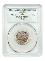 1937-D 5C PCGS MS66 (3 Legs) ex: D.L. Hansen - £44,866.49 GBP
