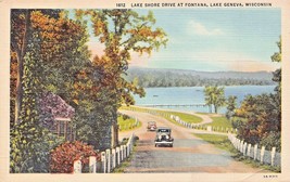 Lake Geneva Wisconsin~Lake Shore Drive At FONTANA~1945 Postcard - £7.36 GBP
