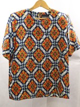 Notations Women Blouse Multi Color Red Blue Size 8 Short Sleeve - $9.90