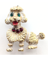 VTG Poodle Puppy Dog Green Eye Red Collar Rhinestone Gold Tone Enamel Pi... - €11,05 EUR