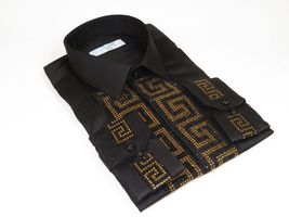 Men CEREMONIA Turkey Shirt 100% Cotton Fancy Rhine Stones #TSV 15 Black Slim Fit image 4