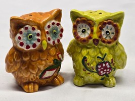 Vintage Yellow And Orange Owls Salt &amp; Pepper Shaker Set - Farmhouse Country - £6.09 GBP