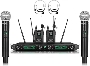 Wireless Microphone System, 4-Channel Uhf Professional Mic, Automaticall... - $296.99