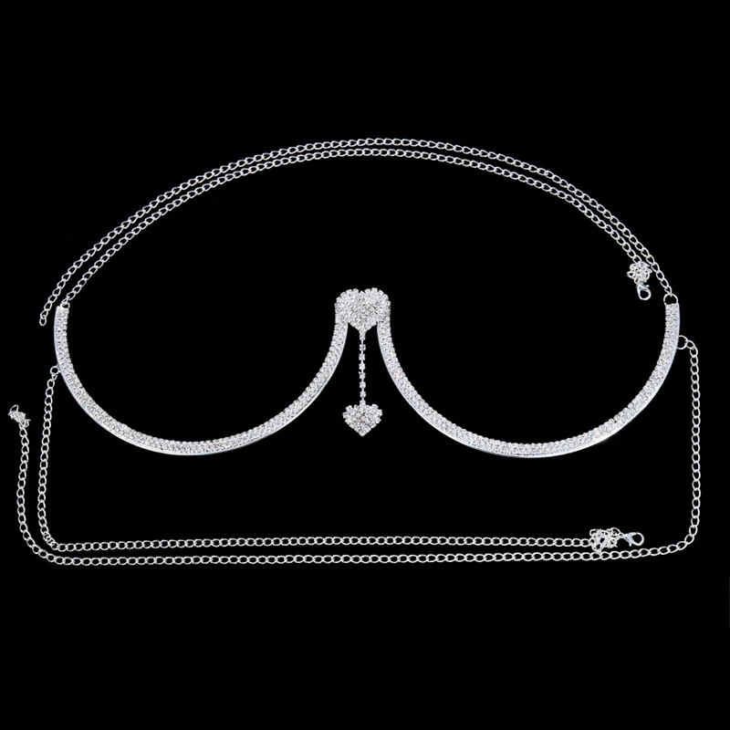 Sporting Chest Bracket Double Pendant Heart Bras Chain Aklace Body Jewelry Rhine - £23.90 GBP