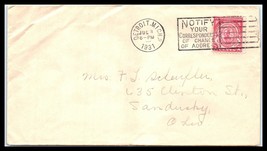 1931 US Cover - Detroit, Michigan to Sandusky, Ohio U11 - $2.96