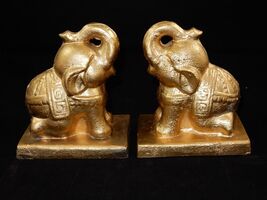 Cast Iron Elephant Gold Colored Heavy Bookends Doorstop ~ Made in Japan - $46.77 CAD