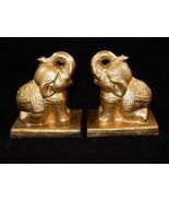 Cast Iron Elephant Gold Colored Heavy Bookends Doorstop ~ Made in Japan - $46.89 CAD