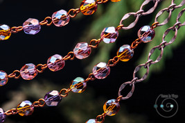 long Czech glass boho necklace, caramel and purple, handmade in USA, ooak - £22.38 GBP
