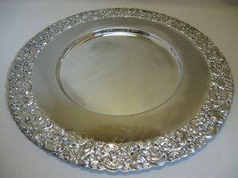 Godinger Silver Art Co Serving Tray Leaf &amp; Flower Rim 14&quot; Wide Silver Plate - £11.75 GBP