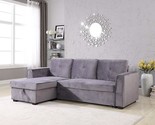 Velvet Chaise Storage Reversible Sofa Bed Sleeper Sectional, Grey - $1,497.99