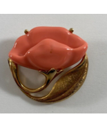 Vintage Avon Pink Peach Gold Tone Brooch Pin - £15.76 GBP