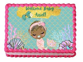 Baby Mermaid Edible Image Baby Shower Cake Topper Birthday Cake Topper Frosting  - $16.47