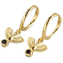 Anyco Earrings Gold Plated New Classic Pave Black Agate Peace Dove Stud - £17.52 GBP