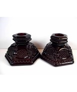 Vintage pair Avon glass ruby Cape Cod candle holders 2.5&quot; tall - $11.35