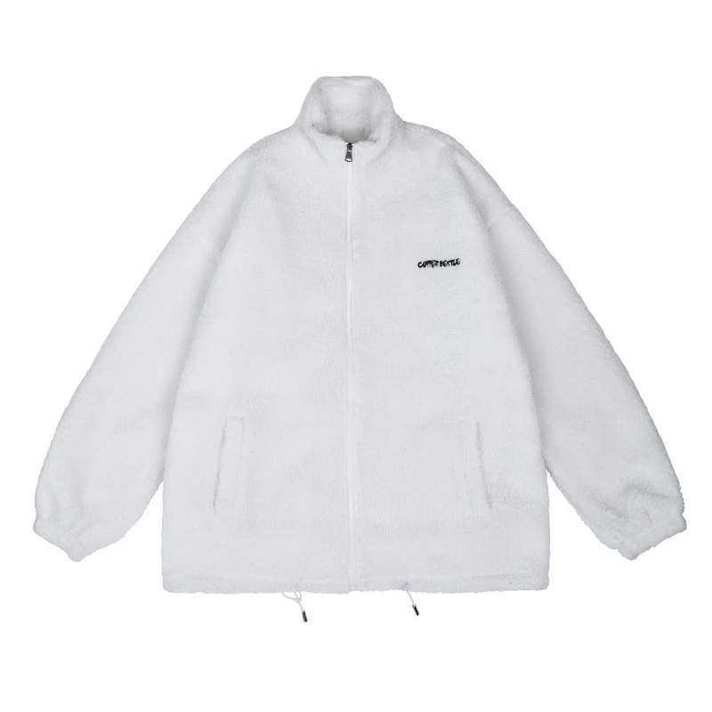 LAPPSTER Winter Y2k Fleece  Jacket Harajuku Fuzzy Zipper Coat  Embroidery Windbr - £136.29 GBP