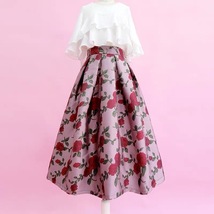 Pink Flower Midi Pleated Skirt Women Custom Plus Size A-line Midi Skirt