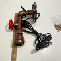 Steampunk Wall Light Fixture Water Pipe Single Bulb Lighting Copper Color Red - $23.51