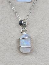 Rainbow Moonstone Artisan Crafted Rough Cut Pendant in 925 Sterling 22 In. 8ctw - £21.31 GBP