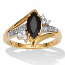 PalmBeach Jewelry Gold-plated Sterling Silver Marquise Cut Onyx and CZ Ring - £63.94 GBP