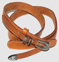 Vintage Genuine Leather Waist Belt with Silver Tone Hardware - Size 29 C... - $23.96