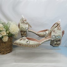 Luxury cyrstal wedding shoes with matching bags woman fashion Thick heel Women p - £156.06 GBP