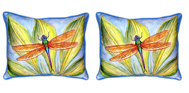 Pair of Betsy Drake Dick’s Dragonfly Large Indoor Outdoor Pillows 16x20 - £71.21 GBP