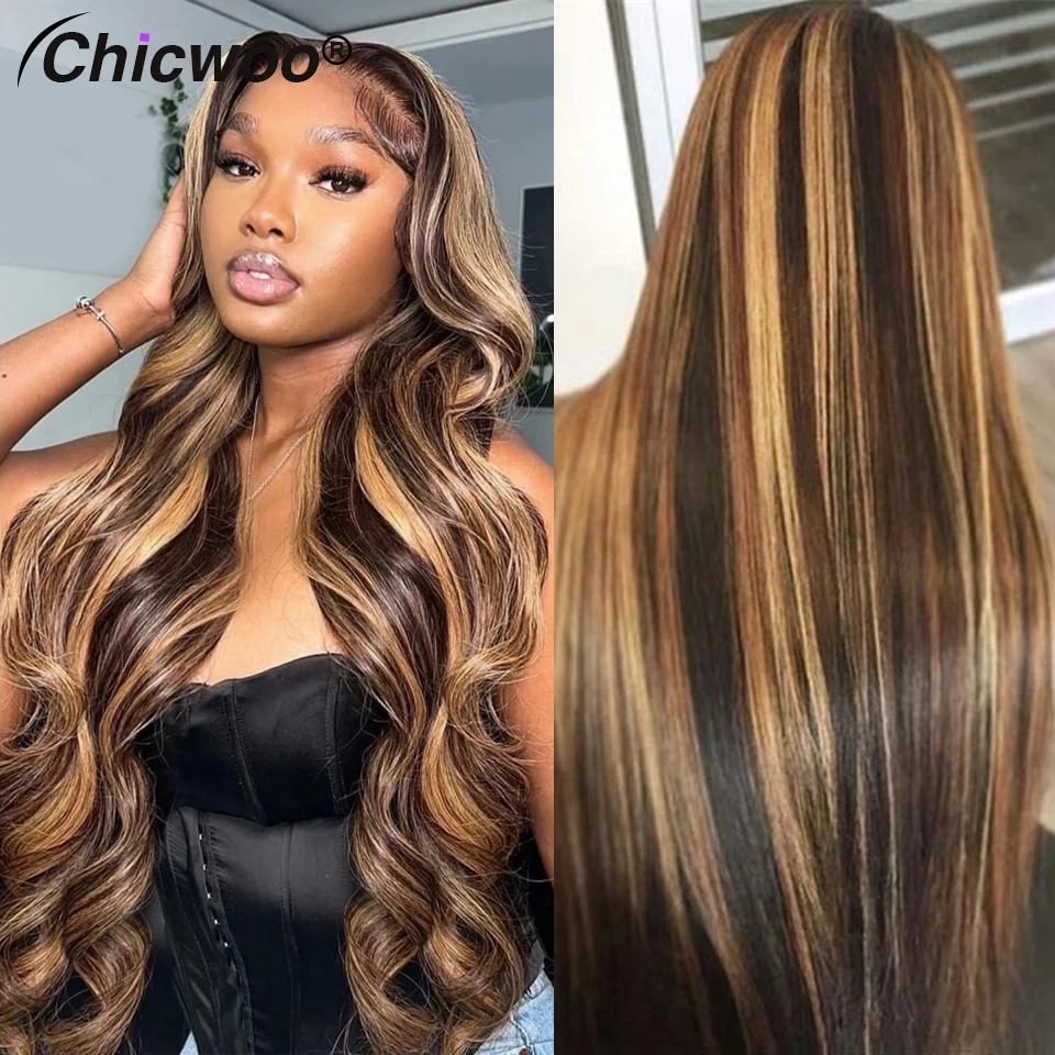 360 Lace Frontal Wig Human Hair Straight Body Wave 30 Inch Highlight Ombre Honey - £136.73 GBP+