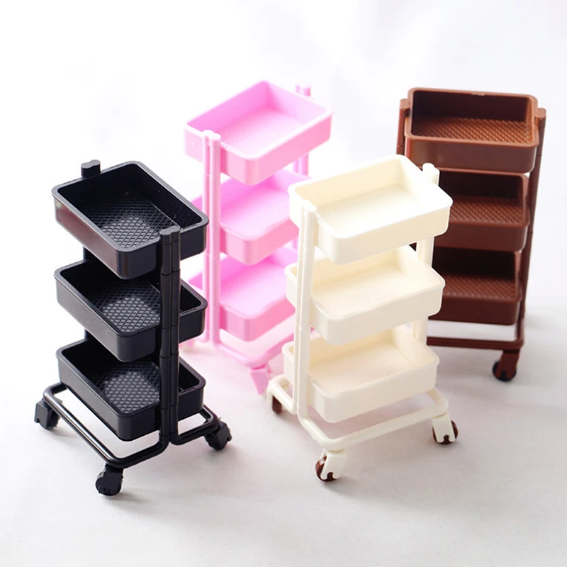 1:12 Dollhouse Trolley Dining Cart With Wheel Storage Shelf Model Kitchen - £7.44 GBP