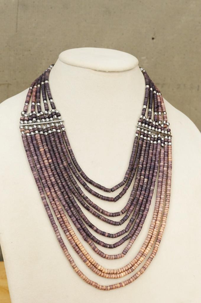 Vintage Ethnic Jewelry Chunky Purple Tonal Stack Beads Hippie Boho Neckl... - $28.70
