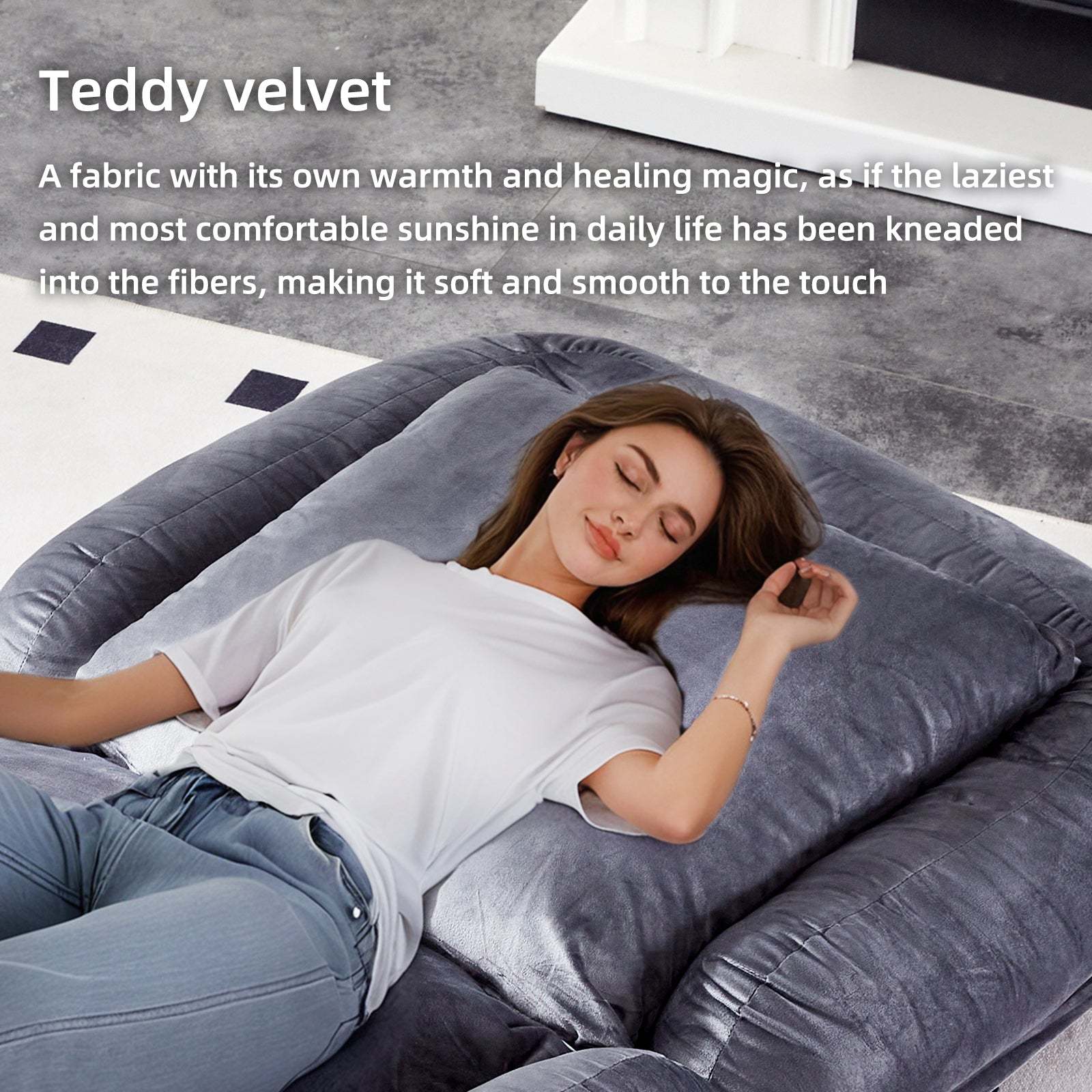 Gray Flannelette Folding Sofa Chair: Gaming, Relaxation, Adjustable Item image 7