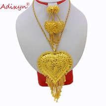 Adixyn Gold Color Heart Necklace/Pendant/Earrings India Jewelry Set  Arab Africa - $81.62