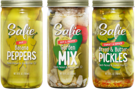 Safie Foods Hot Banana Peppers, Hot Garden Mix &amp; Spicy Bread/Butter Pick... - $48.46