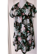 Miss Elaine Black Floral Print Cap Sleeve button up Nightgown Size Large - $35.13 CAD