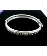 Hinged &amp; Clasp  BANGLE Bracelet Vintage Silvertone Basket Weave 6 3/4&quot; L - £13.42 GBP