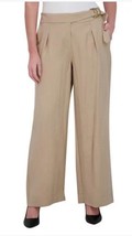 DKNY Womens Pants Tan Khaki Dress Belted Pockets Pleated Lightweight Classy - $54.99