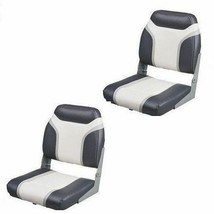 2 Gray &amp; Charcoal Boat Seats Folding Uv Marine Treated Vinyl Low Back Seat - £99.87 GBP