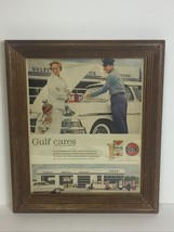 Nov - 1959 Gulf Gasoline Framed Ad with Ford Fairlane.  Gas  Pumps & Gulf Pride - $14.83